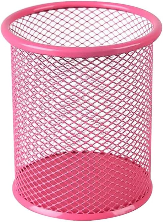 Pen Holder Cup Metal Mesh Pencil Holder Desk Pencil Cup Round Pen Organizing Cup Office Pen Organizer Cute Pencil Organizer for School Pink